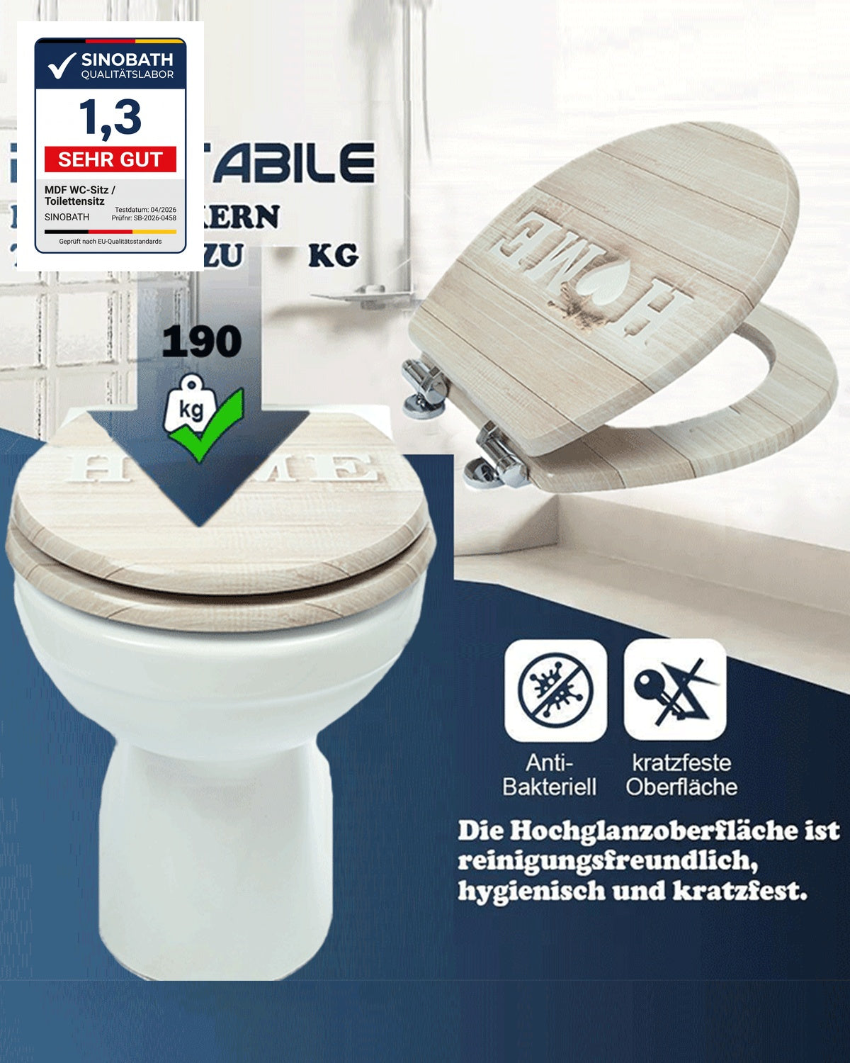 SINOBATH (H174) WC-Sitz ,MDF-Holzkern, Softclose-Scharnier(Home)