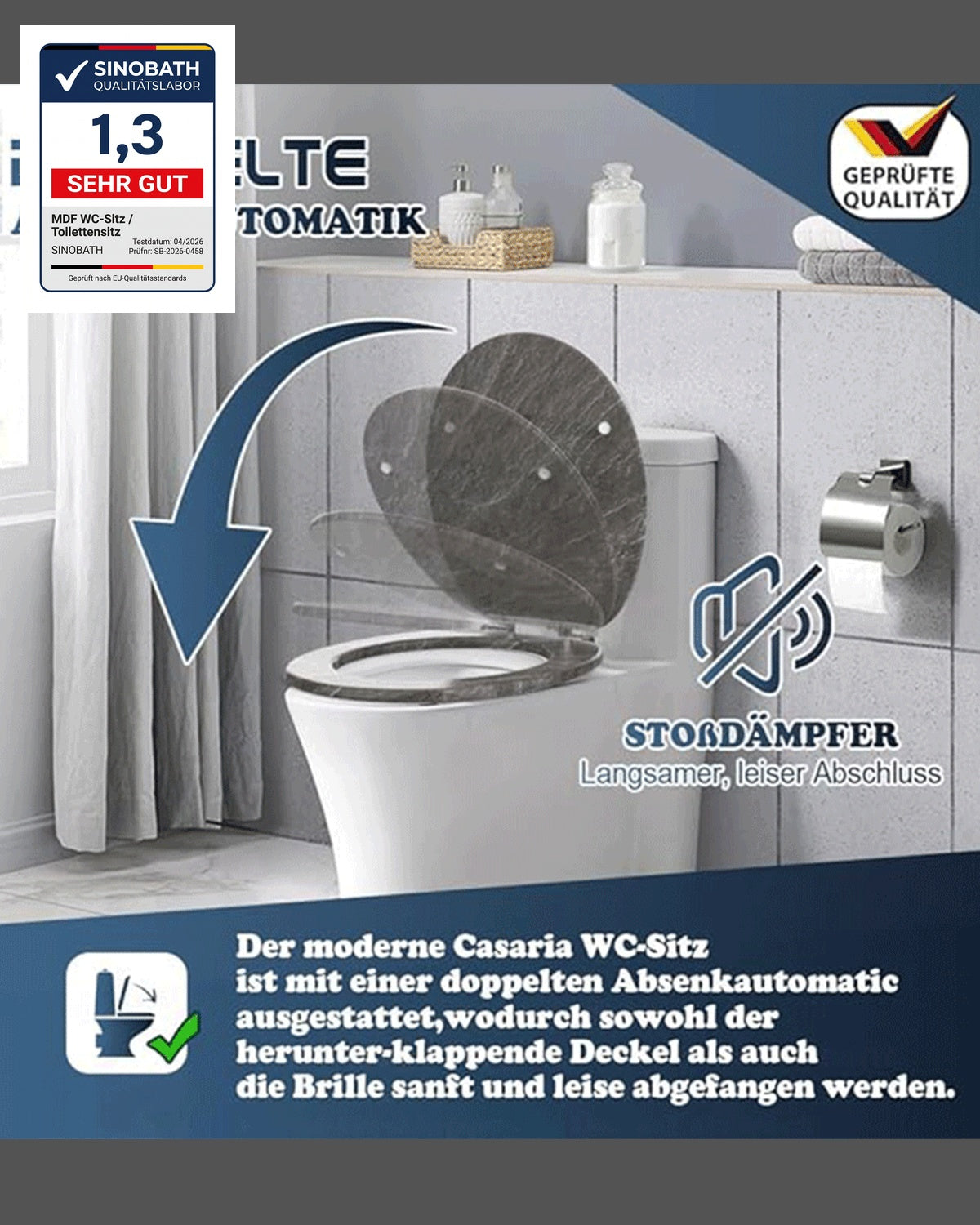 SINOBATH (H169) mit Absenkautomatik, Softclose-Scharnier,MDF-Holzkern, WC-Sitz Toilettensitz （Marmor）