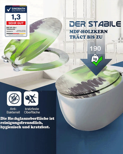 SINOBATH (H045) WC-Sitzmit Absenkautomatik,  Toilettensitz ,MDF-Holzkern, Softclose-Scharnier（Stein）