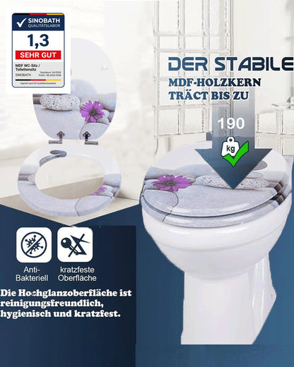 SINOBATH (H132)  Hochwertige Und Stabile Antibakterieller Toiletten, WC-Sitz Mit Absenkautomatik(Kieselstein, lila Blume)