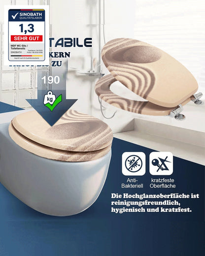 SINOBATH H095 Universal Premium WC-Sitz mit Absenkautomatik Softclose Toilettensitz Holz-Optik — Antibakteriell, Universal