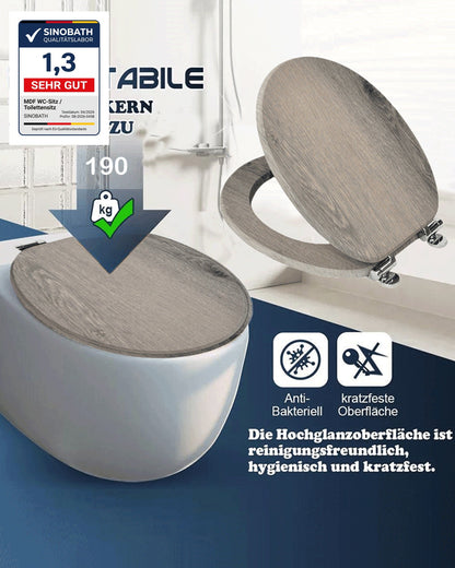 SINOBATH (W87)MDF-Holzkern, WC-Sitz Toilettensitz mit Absenkautomatik, Softclose-Scharnier（Hölzern）
