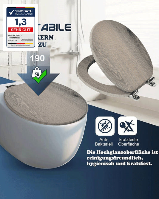 SINOBATH (W87)MDF-Holzkern, WC-Sitz Toilettensitz mit Absenkautomatik, Softclose-Scharnier（Hölzern）