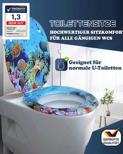 SINOBATH (H135) mit Absenkautomatik, Softclose-Scharnier,MDF-Holzkern, WC-Sitz Toilettensitz （Ozean）